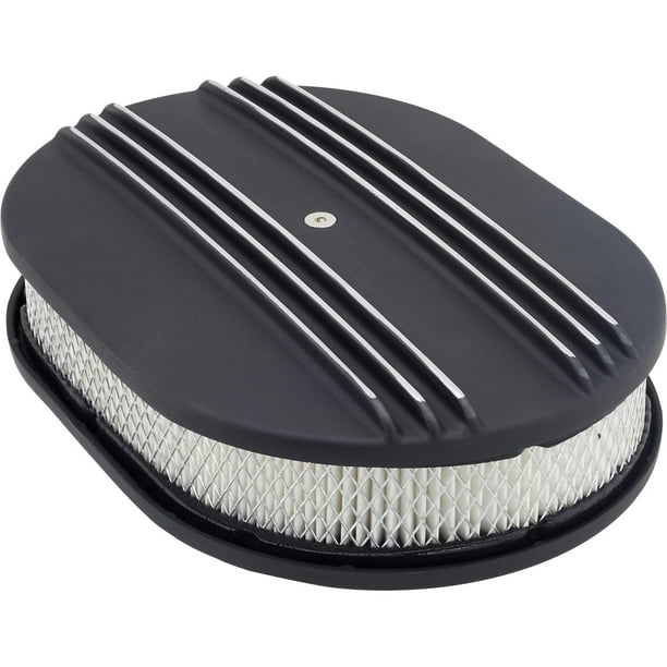 12 Inch Partial Finned Oval Air Cleaner Set w//Paper Filter Black